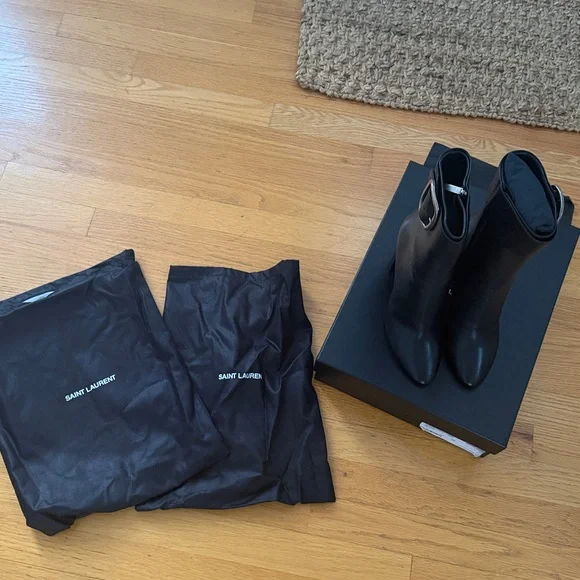 Yves Saint Laurent Joplin 105 Boots Booties Nero Baby Horse Block Heel Black - Picture 11 of 15